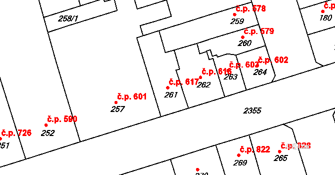 Trnovany 617, Teplice na parcele st. 261 v KÚ Teplice-Trnovany, Katastrální mapa
