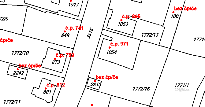 Nejdek 971 na parcele st. 1054 v KÚ Nejdek, Katastrální mapa