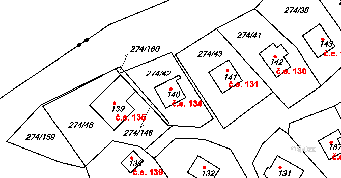 Skalka 134, Cheb na parcele st. 140 v KÚ Skalka u Chebu, Katastrální mapa