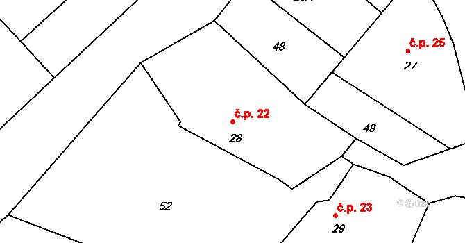 Habartice 22, Klatovy na parcele st. 28 v KÚ Habartice u Obytců, Katastrální mapa