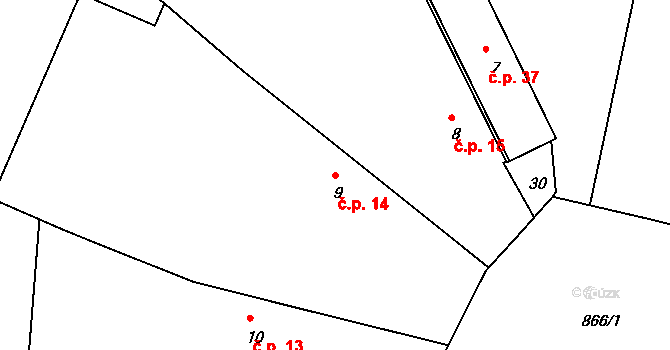 Kokšín 14, Švihov na parcele st. 9 v KÚ Kokšín, Katastrální mapa