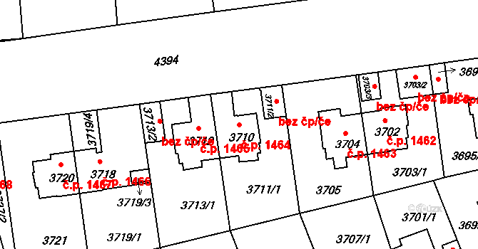 Žižkov 1464, Praha na parcele st. 3710 v KÚ Žižkov, Katastrální mapa