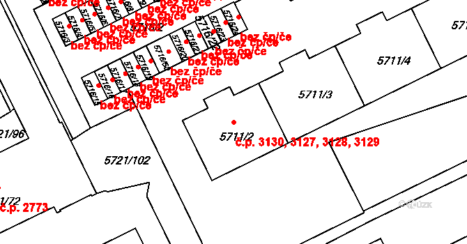 Záběhlice 3127,3128,3129,3130, Praha na parcele st. 5711/2 v KÚ Záběhlice, Katastrální mapa