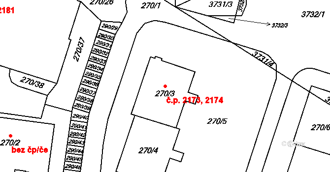 Komořany 2173,2174, Praha na parcele st. 270/3 v KÚ Komořany, Katastrální mapa