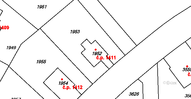 Dejvice 1411, Praha na parcele st. 1952 v KÚ Dejvice, Katastrální mapa