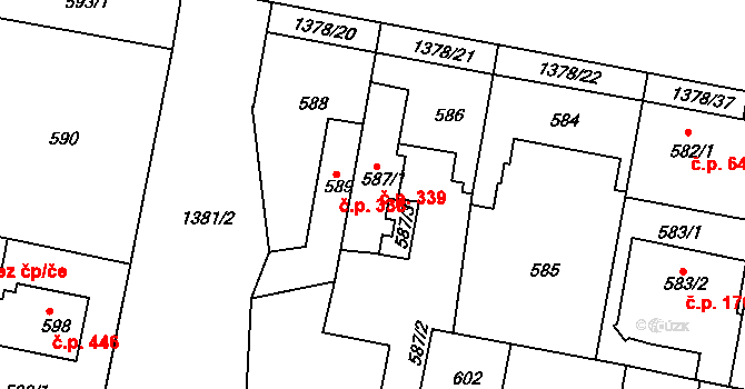Řepy 339, Praha na parcele st. 587/1 v KÚ Řepy, Katastrální mapa