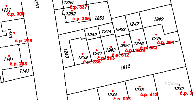 Kobylisy 313, Praha na parcele st. 1241 v KÚ Kobylisy, Katastrální mapa