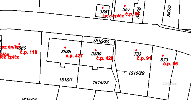 Kryblice 428, Trutnov na parcele st. 3839 v KÚ Trutnov, Katastrální mapa