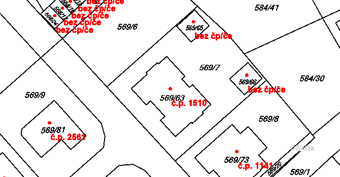 České Budějovice 3 1510, České Budějovice na parcele st. 569/63 v KÚ České Budějovice 3, Katastrální mapa