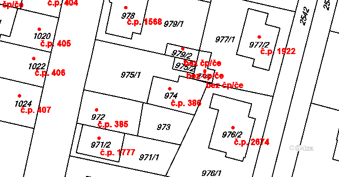 České Budějovice 5 386, České Budějovice na parcele st. 974 v KÚ České Budějovice 5, Katastrální mapa