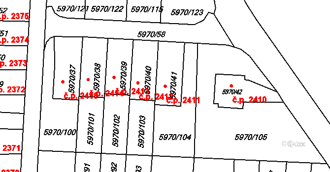 Česká Lípa 2411 na parcele st. 5970/41 v KÚ Česká Lípa, Katastrální mapa
