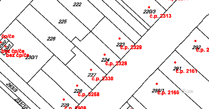 Chomutov 2328 na parcele st. 224 v KÚ Chomutov II, Katastrální mapa