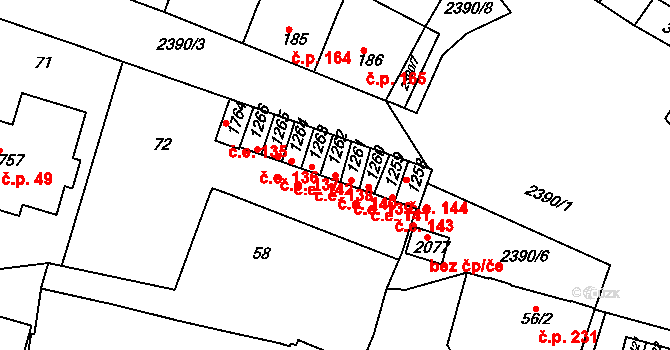 Rosice 140 na parcele st. 1262 v KÚ Rosice u Brna, Katastrální mapa