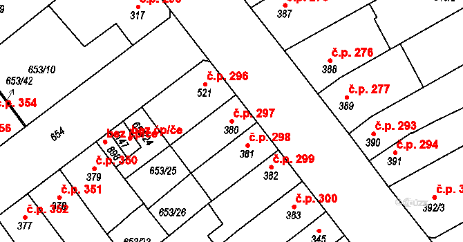 Vrahovice 297, Prostějov na parcele st. 380 v KÚ Vrahovice, Katastrální mapa