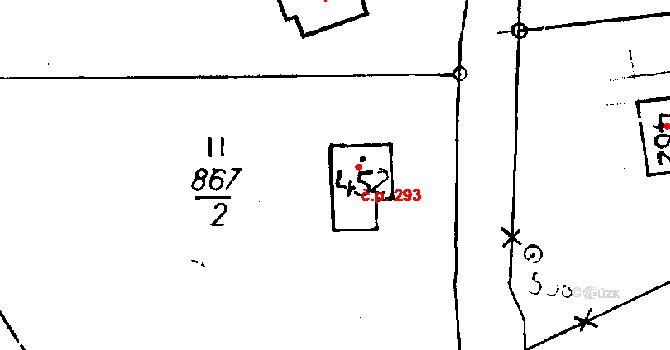 Jeřmanice 293 na parcele st. 452 v KÚ Jeřmanice, Katastrální mapa