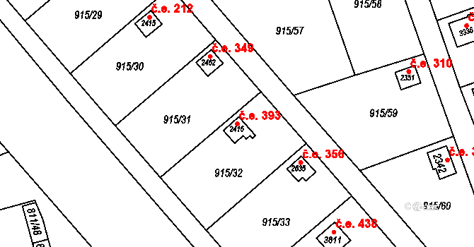 Nový Hradec Králové 393, Hradec Králové na parcele st. 2416 v KÚ Nový Hradec Králové, Katastrální mapa