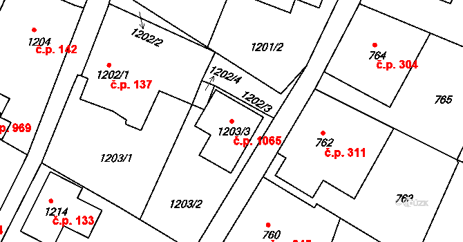 Liberec XIV-Ruprechtice 1065, Liberec na parcele st. 1203/3 v KÚ Ruprechtice, Katastrální mapa