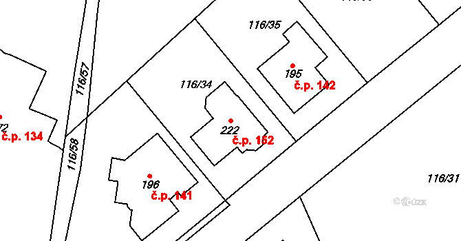 Škrovád 152, Slatiňany na parcele st. 222 v KÚ Škrovád, Katastrální mapa