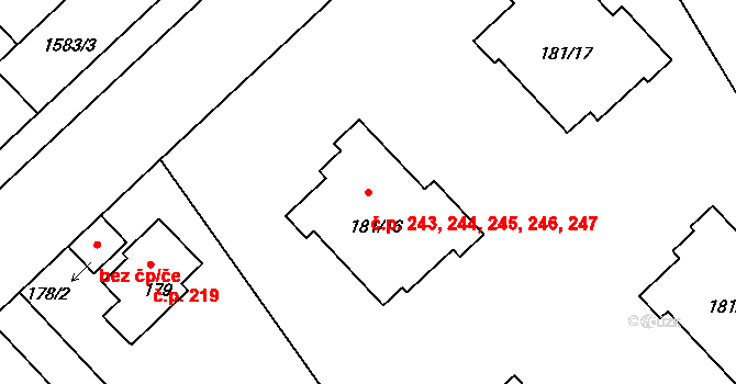 Sedlec 243,244,245,246,247, Praha na parcele st. 181/16 v KÚ Sedlec, Katastrální mapa
