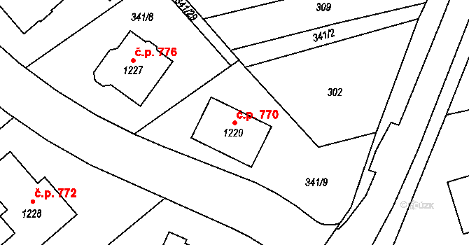 Žirovnice 770 na parcele st. 1220 v KÚ Žirovnice, Katastrální mapa