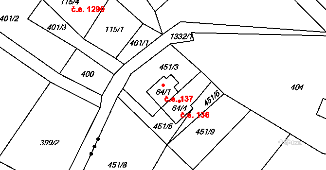 Horní Maxov 137, Lučany nad Nisou na parcele st. 64/1 v KÚ Horní Maxov, Katastrální mapa