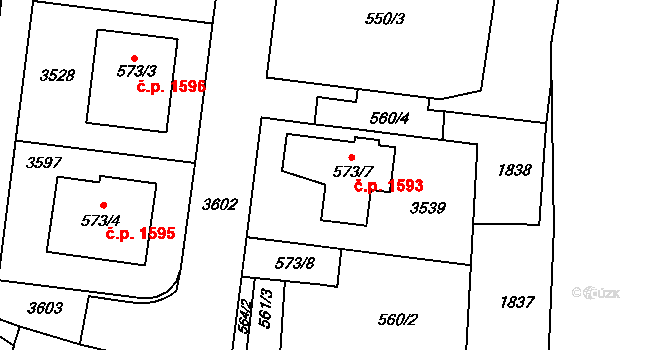 Humpolec 1593 na parcele st. 573/7 v KÚ Humpolec, Katastrální mapa