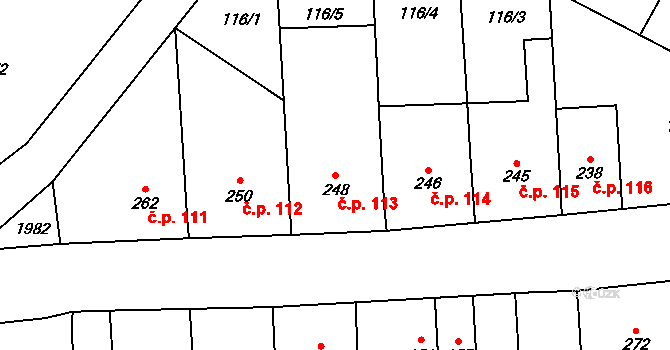 Želetava 113 na parcele st. 248 v KÚ Želetava, Katastrální mapa