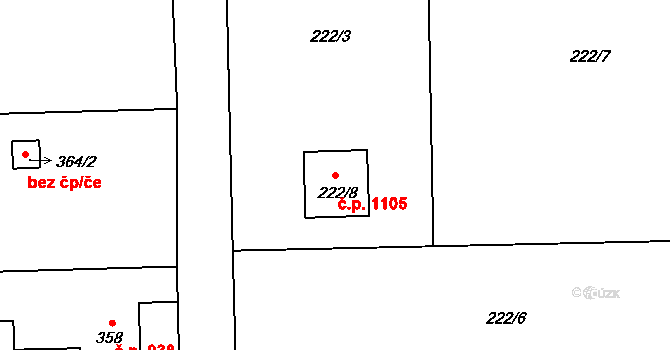 Stonava 1105 na parcele st. 222/8 v KÚ Stonava, Katastrální mapa