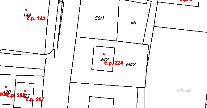 Přibyslavice 224 na parcele st. 442 v KÚ Přibyslavice nad Jihlavou, Katastrální mapa