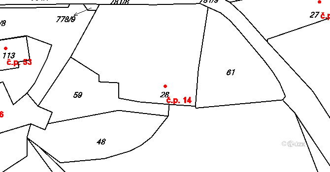 Malechov 14, Dolany na parcele st. 28 v KÚ Malechov, Katastrální mapa
