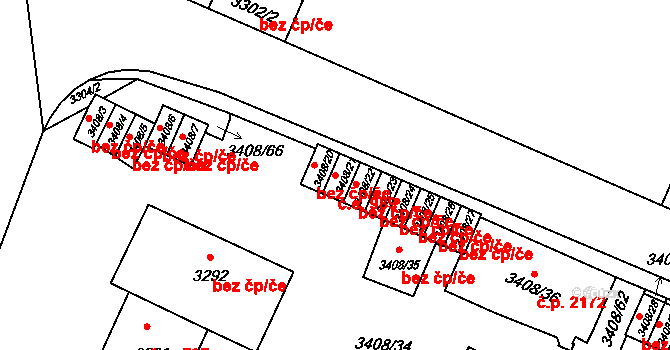 Předměstí 989, Litoměřice na parcele st. 3408/21 v KÚ Litoměřice, Katastrální mapa