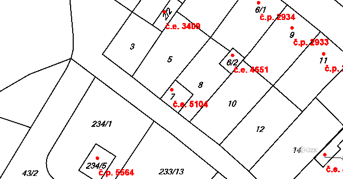 Helenín 5104, Jihlava na parcele st. 7 v KÚ Helenín, Katastrální mapa