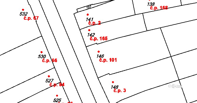 Milešovice 101 na parcele st. 146 v KÚ Milešovice, Katastrální mapa