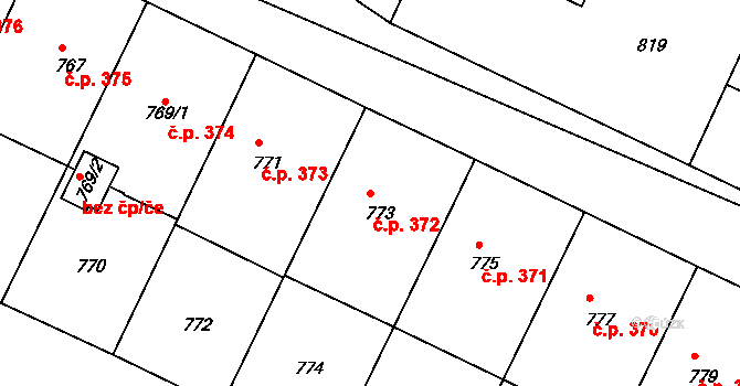 Bylnice 372, Brumov-Bylnice na parcele st. 773 v KÚ Bylnice, Katastrální mapa