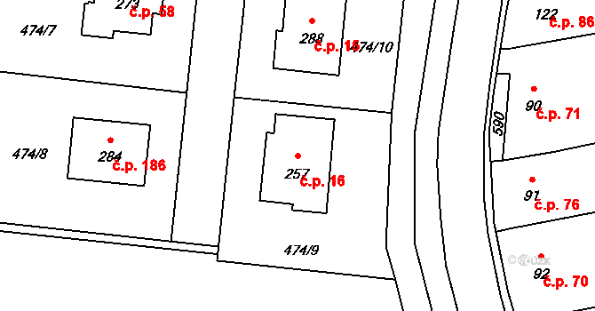Sazovice 16 na parcele st. 257 v KÚ Sazovice, Katastrální mapa
