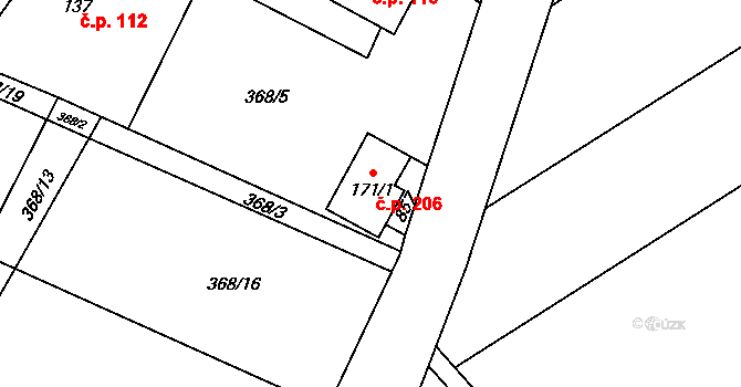 Karpentná 206, Třinec na parcele st. 171/1 v KÚ Karpentná, Katastrální mapa