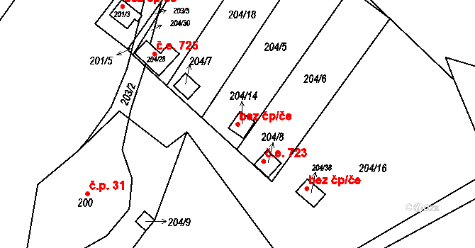 Jirkov 42007470 na parcele st. 204/14 v KÚ Červený Hrádek u Jirkova, Katastrální mapa