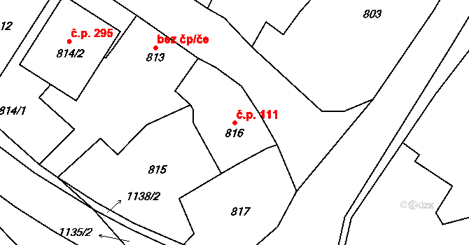 Velké Heraltice 111 na parcele st. 816 v KÚ Velké Heraltice, Katastrální mapa