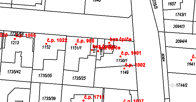 Slaný 42754470 na parcele st. 1150/2 v KÚ Slaný, Katastrální mapa