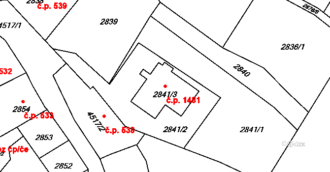 Hlučín 1481 na parcele st. 2841/3 v KÚ Hlučín, Katastrální mapa