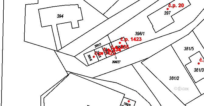 Ráj 834, Karviná na parcele st. 396/5 v KÚ Ráj, Katastrální mapa