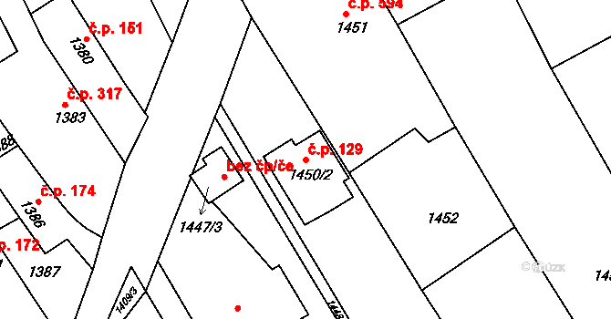 Buchlovice 129 na parcele st. 1450/2 v KÚ Buchlovice, Katastrální mapa