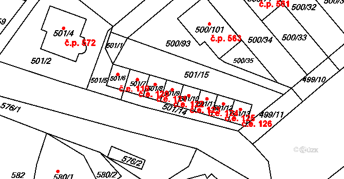 Bylnice 122, Brumov-Bylnice na parcele st. 501/9 v KÚ Bylnice, Katastrální mapa