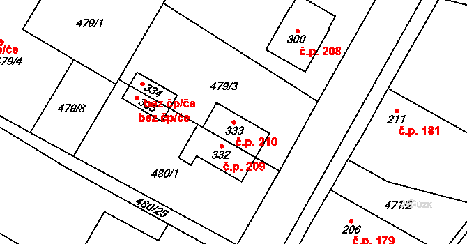 Chroustovice 210 na parcele st. 333 v KÚ Chroustovice, Katastrální mapa