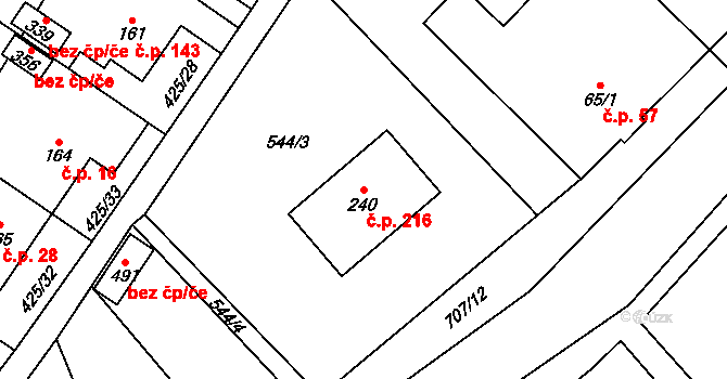 Ruda nad Moravou 216 na parcele st. 240 v KÚ Ruda nad Moravou, Katastrální mapa