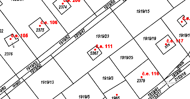 Beroun-Závodí 111, Beroun na parcele st. 5367 v KÚ Beroun, Katastrální mapa