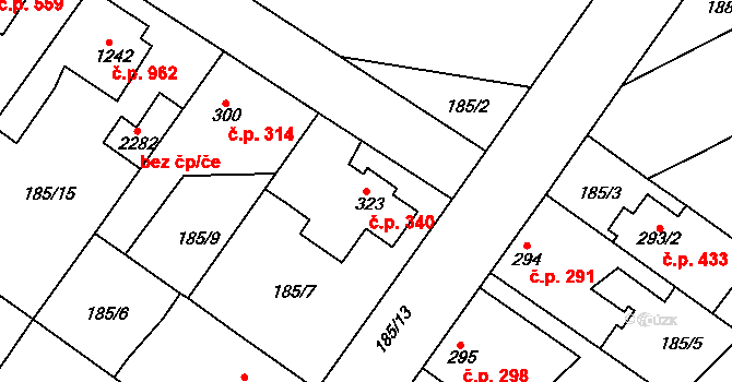 Neratovice 340 na parcele st. 323 v KÚ Neratovice, Katastrální mapa