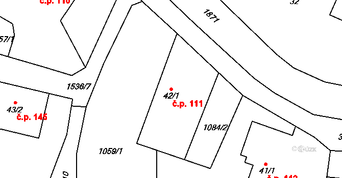 Dolní Ředice 111 na parcele st. 42/1 v KÚ Dolní Ředice, Katastrální mapa