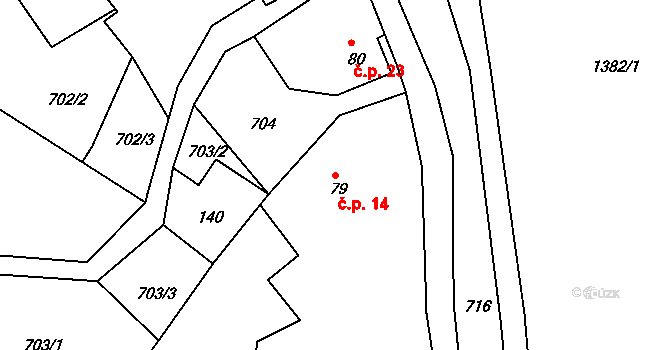 Choratice 14, Malšovice na parcele st. 79 v KÚ Borek u Děčína, Katastrální mapa