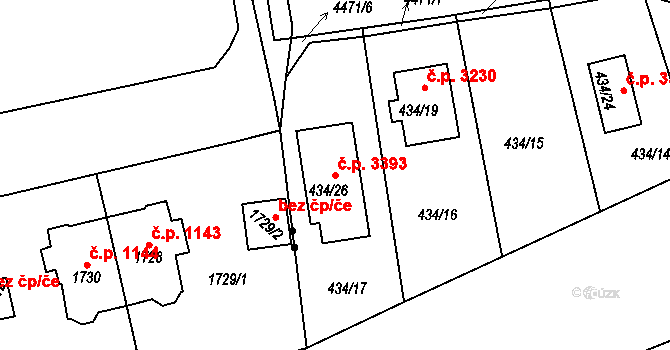 Strašnice 3393, Praha na parcele st. 434/26 v KÚ Strašnice, Katastrální mapa